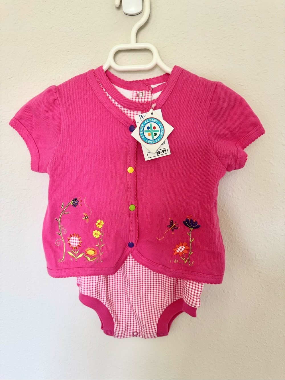 Vintage Deadstock NWT Pink Floral Embroidered Baby Cotton Set